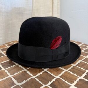 Vintage Borsalino Bowler Hat Diamante Twenty Five Black Fur Felt Italy Size 7